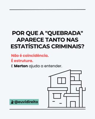 Anomia não é desculpa. Mas é explicação.

Robert Merton dizia que quando a sociedade cobra sucesso a qualquer custo, mas só oferece meios legais pra poucos, ela mesma fabrica o desvio.

É o que ele chamou de anomia: um colapso entre o que se espera das pessoas e o que realmente se oferece a elas.

Na quebrada, o objetivo é o mesmo: sobreviver, cuidar da família, conquistar respeito.
Mas os caminhos possíveis nem sempre são os “certos” aos olhos da lei. E isso tem mais a ver com estrutura do que com escolha.

Isso não apaga a responsabilidade individual.
Mas também não dá pra fingir que o sistema não empurra muita gente pra margem.

Quem construiu uma regra que só funciona pra quem nasceu no topo?