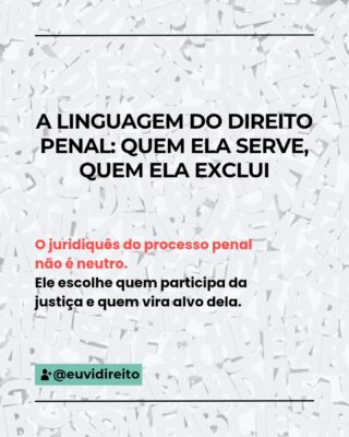 Nem todo mundo entende o que está sendo dito num processo penal.
E isso diz muito sobre quem essa justiça está realmente alcançando.
⠀
Palavras difíceis, rituais formais, um vocabulário que mais afasta do que aproxima.
⠀
Quando a própria pessoa julgada não compreende o que está acontecendo, como podemos falar em defesa real?
⠀
Traduzir o processo penal não é “simplificar demais”.
É tornar a justiça mais humana, mais justa e menos excludente.
⠀
Afinal, justiça que só se comunica com quem já domina o sistema… serve a quem?

O que acham disso?