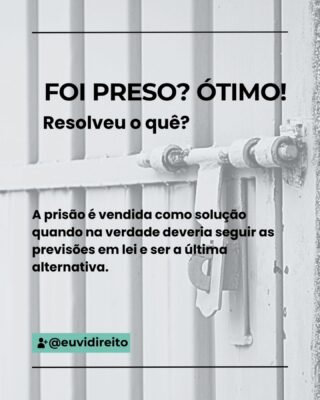 A prisão imediata dá a sensação de que o problema foi resolvido.
⠀
E é justamente essa a ideia.
⠀
Quando o Estado prende rápido, ele mostra força.
Mas não precisa explicar por que deixou faltar educação, moradia, saúde, cuidado.

Justamente as políticas públicas que ajudariam muito a evitar criminalidade.

A gente se acostumou a pedir prisão como resposta porque ensinaram que isso basta.
Enquanto isso, as causas reais seguem ali escondidas pelo "bom serviço prestado".
⠀
A prisão virou símbolo de eficiência e a escalada desse modelo está em ascensão.

Mas a longo prazo, ela só esconde o fracasso de políticas que nunca chegaram onde deveriam.