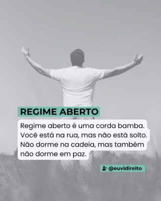 Esse post saiu de uma conversa com um dos meus preciosos.

Muita gente acha que regime aberto é sinônimo de liberdade. De fato é bem melhor que as grades, mas será que é bem assim?
⠀
Quem já trabalhou ou conviveu com alguém nesse estágio da execução penal sabe: a pena continua.
⠀
Enquanto o discurso é de recomeço, a prática é de vigilância, cobrança e julgamento.
⠀
Quero refletir um pouco sobre o que realmente acontece quando a sociedade entende que é liberdade mas continua penalizando o sujeito.

Marca alguém que precisa entender isso.