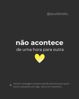 Tenho muitas ressalvas ao Setembro Amarelo. De nada adianta dar visibilidade um mês e passar os outros ignorando a saúde mental.

Hoje é o Dia Mundial de Prevenção ao Su!c!di0.

Não é fraqueza, é dor. Uma dor quase sempre anunciada. Uma dor visível que muitas vezes é ignorada e lamentada depois, quando já não adianta mais.

O fim não é surpresa. Não acontece de uma hora pra outra. É processo. É acúmulo.

Prevenir não é campanha.
É observar. É estar do lado. É cuidar de verdade.

É não tratar quem sofre como estorvo, como aquele chato que não é mais legal ter por perto.

Essa pessoa é preciosa.

É isso, prevenção é todo dia. Deveria ser.